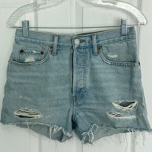 Re/Done 70s High Rise Denim Distressed Jean Shorts, size 27